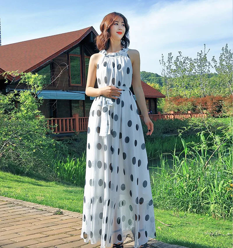 Polka Dot Maxi Dress Korean Style For Women Plus Size