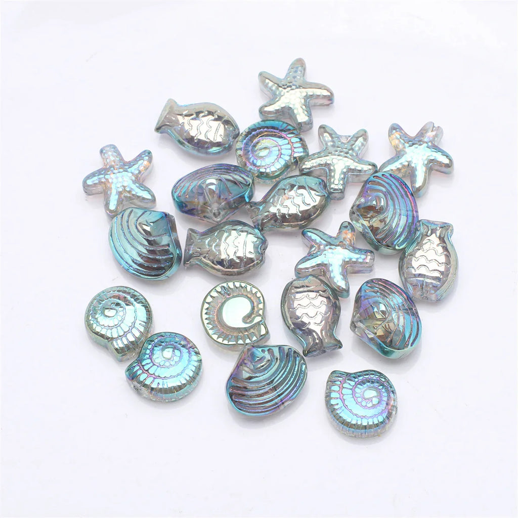 20 Pieces Mixed Shape Crystal Glass Beads for DIY Jewelry Making Including Starfish Snail Shell and Small Fish