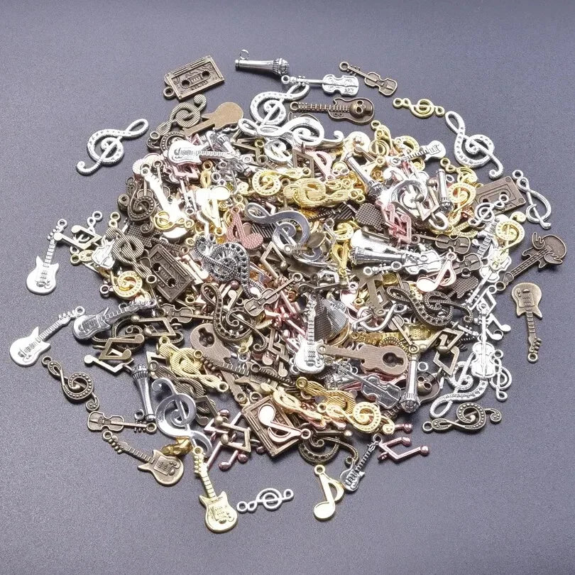 50Pcs Vintage Music Note Charms for DIY Jewelry Including Violin Guitar Microphone Pendants