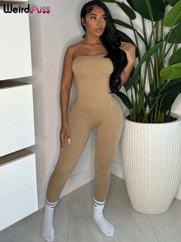 Weird Puss Women's Fitness Romper Summer Trend Solid Stretch Hipster Tight Streetwear Workout Casual Sporty Slim Playsuit