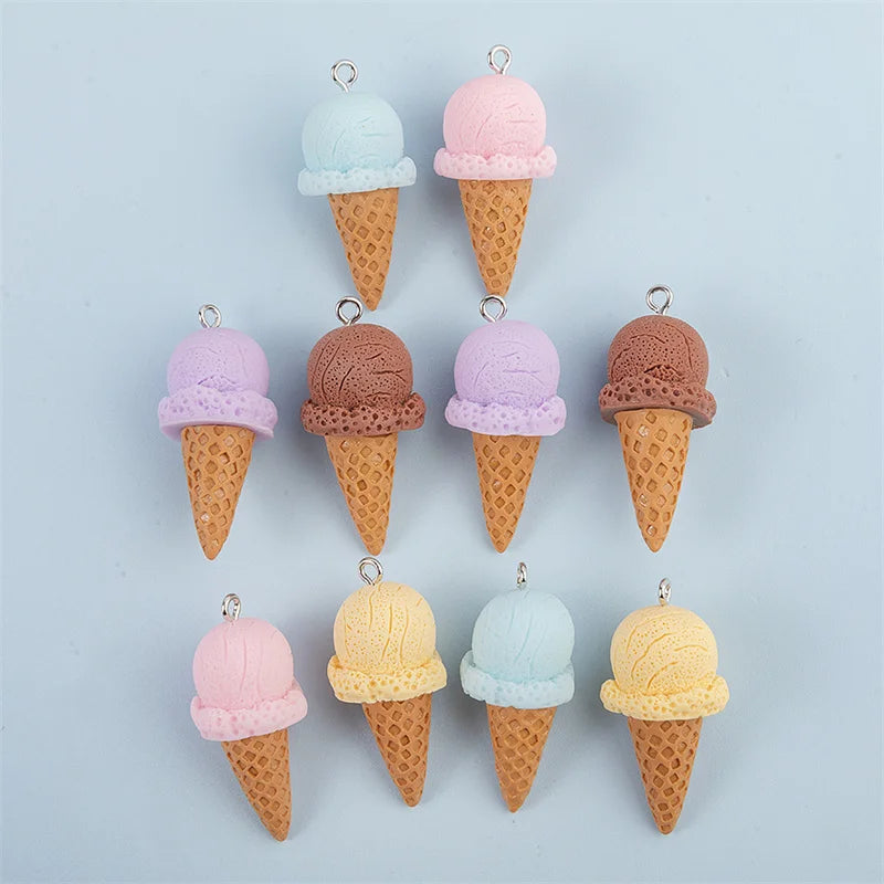 10Pcs Cute 3D Ice Cream Resin Charms for DIY Jewelry and Craft Accessories 38mm x 15mm