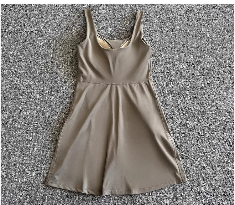 Women Tennis Dress With Built In Chest Pads One Piece Skort