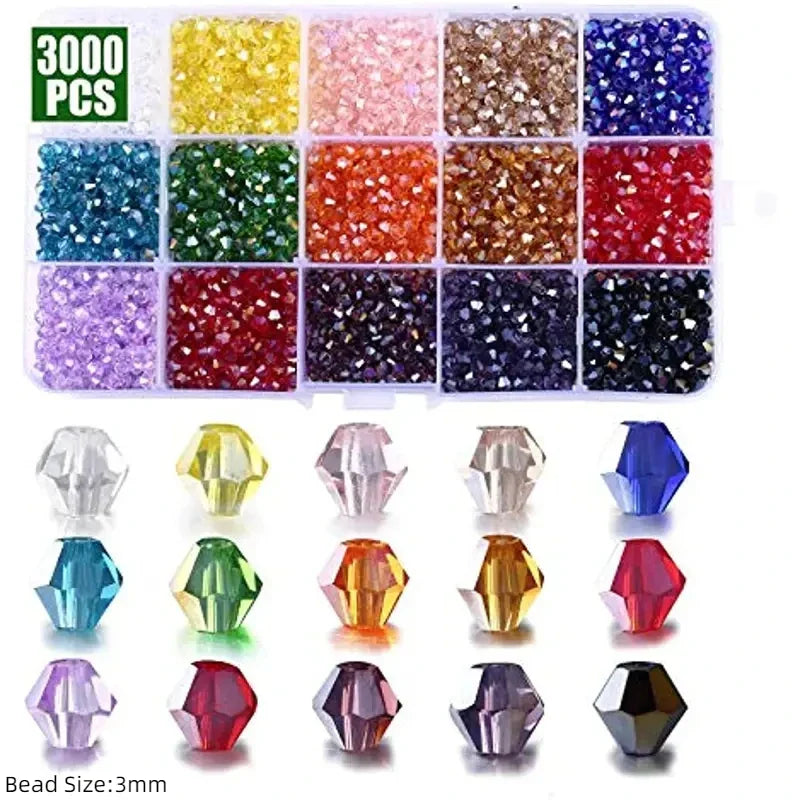 4mm Multicolor Bicone Crystal Beads Set for DIY Bracelet Jewelry Making - 15 Grid Multi-faceted Irregular Glass Bead Kit