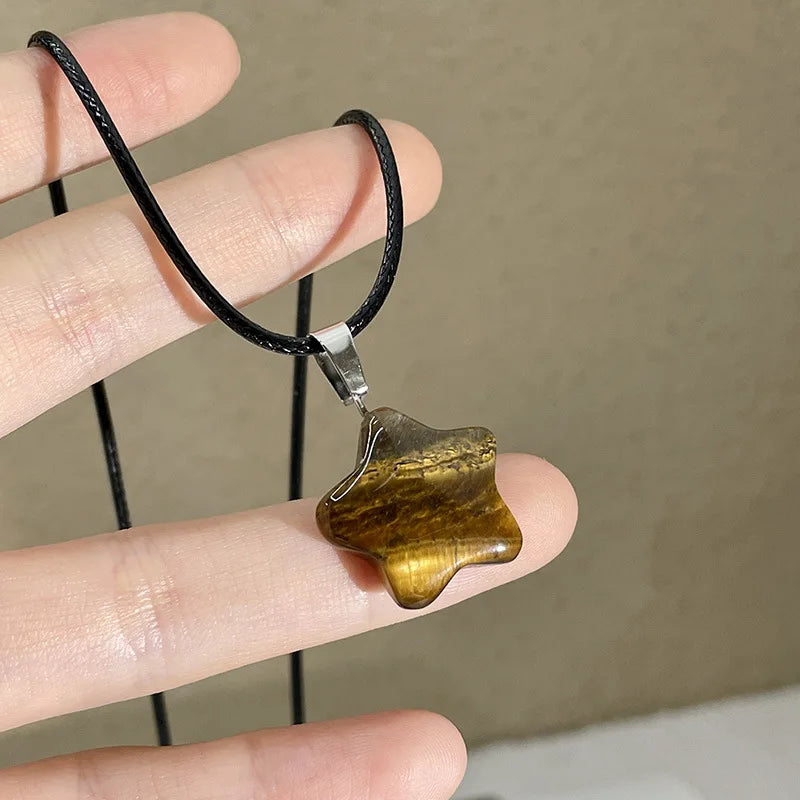 Pentagram Star Crystal Healing Necklace Natural Gemstone Pendant for Women and Girls