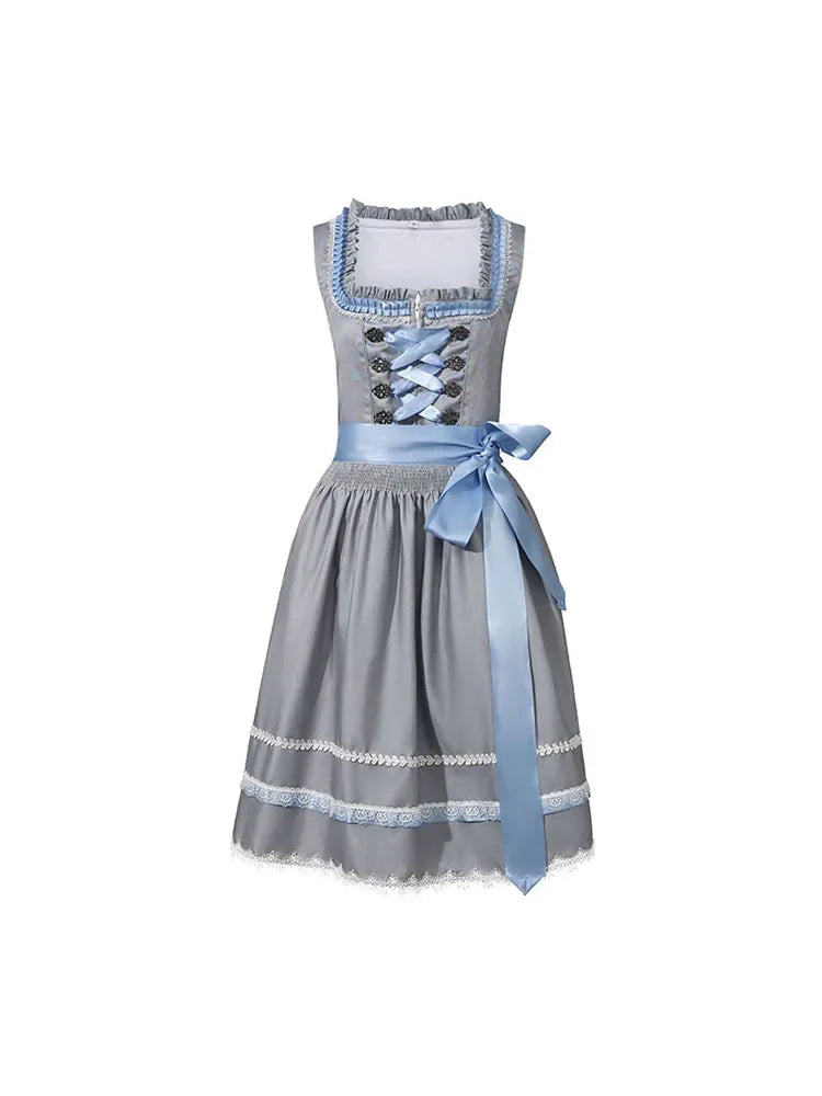 Dirndl Dress Women Midi Apron Oktoberfest Pink Blue