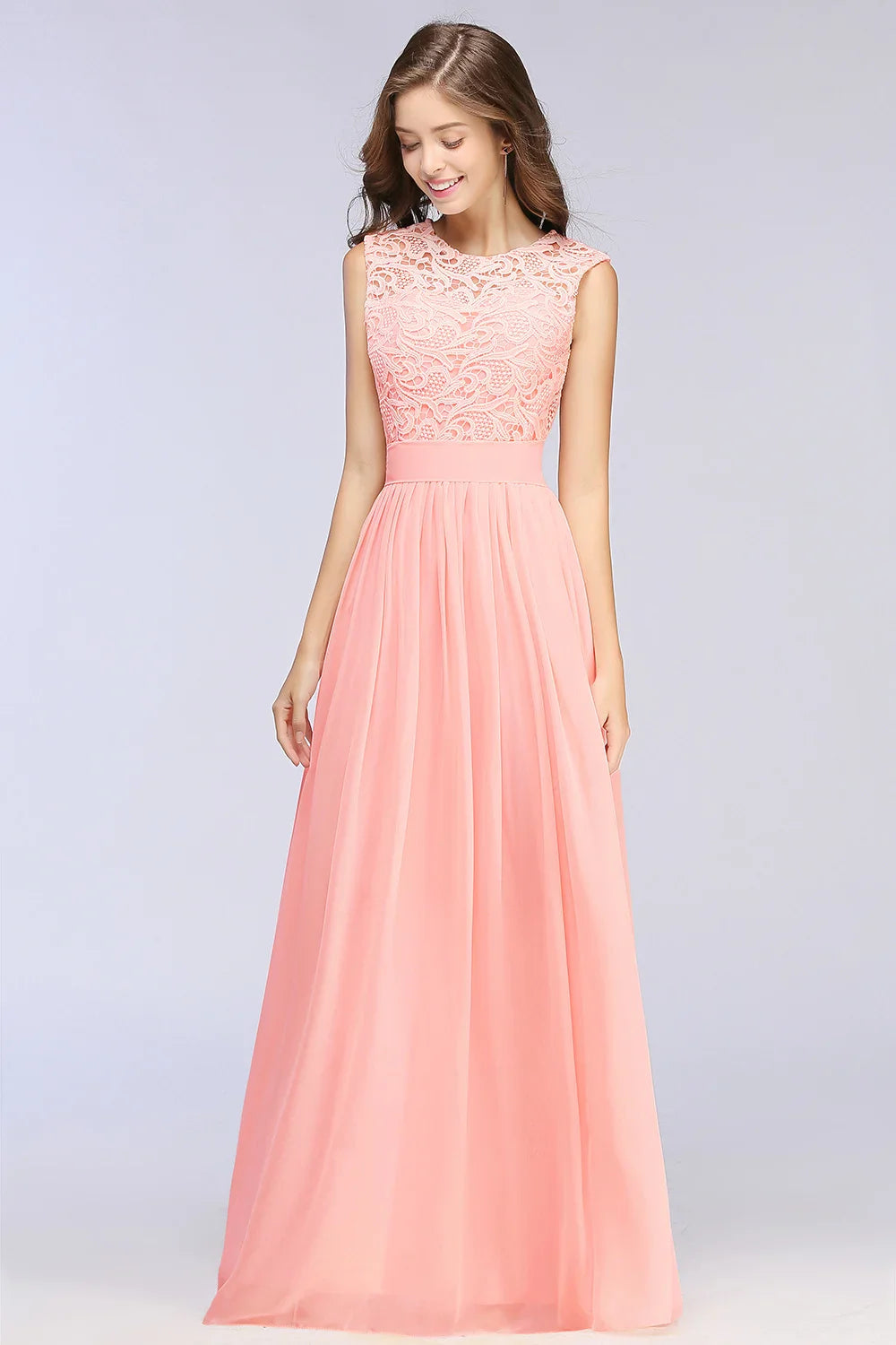 Boho Maxi Dress 3D Floral Lace Chiffon Coral For Women