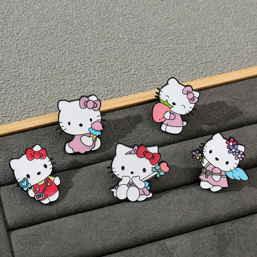 5 Pcs Cute Cartoon Soft Kawaii Cat Brooch Set Metal Badge Alloy Pin Accessory