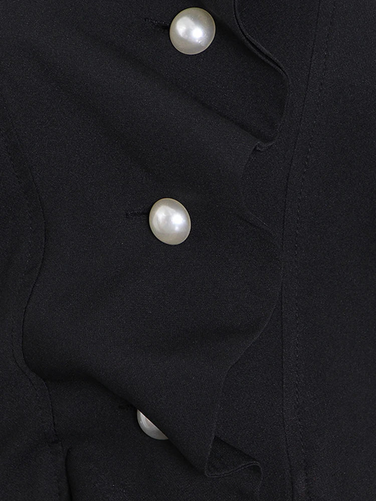 Solid Patchwork Folded Lapel Blouse for Women Long Sleeve Spliced Single Breasted Minimalist Casual Shirt