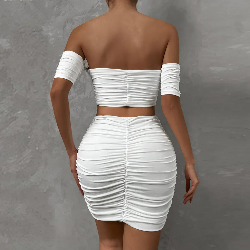 Fashionable Casual Women's Two-Piece Set with Short Sleeve Bodycon Skirt and Sexy Shoulder Cutouts Summer Outfit