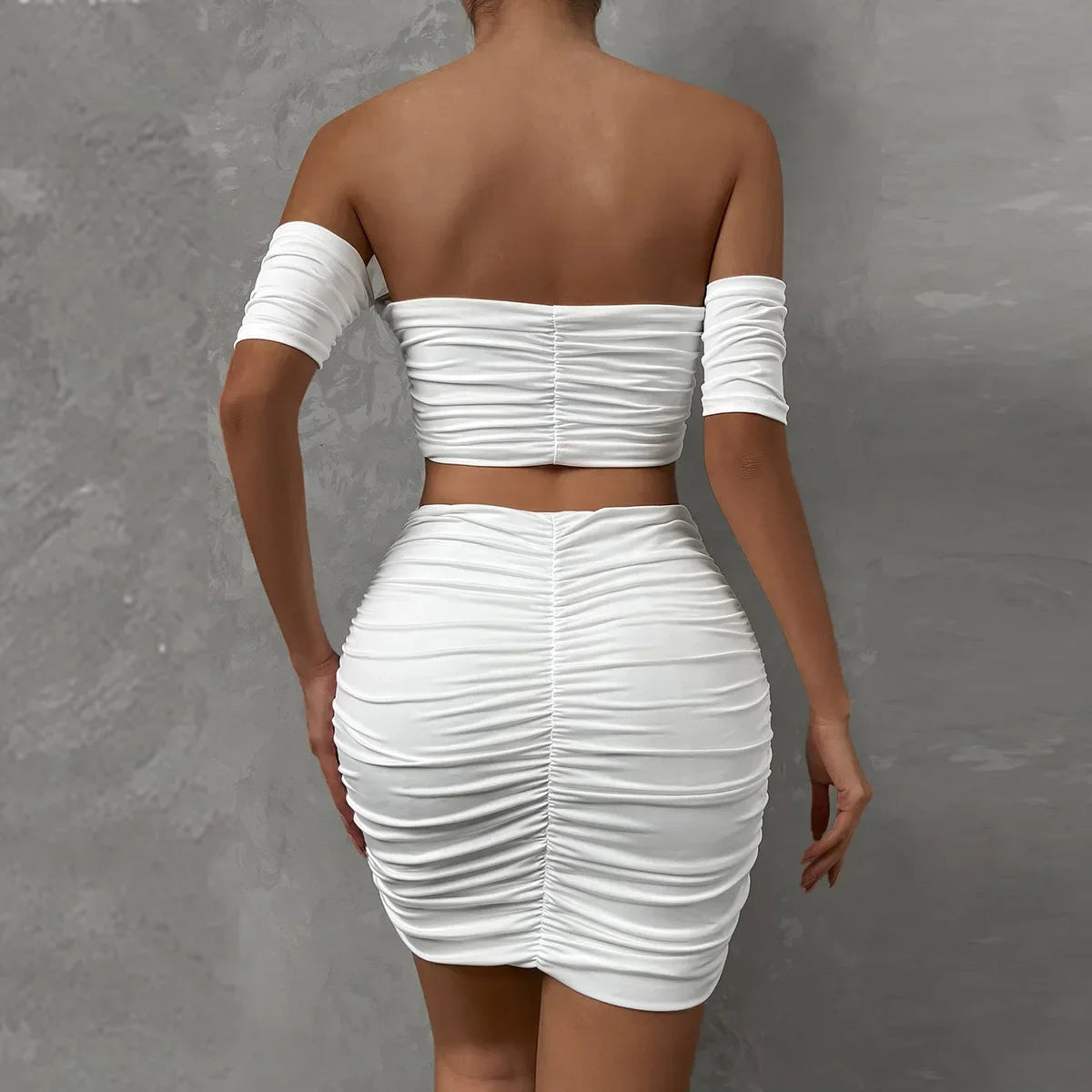 Fashionable Casual Women's Two-Piece Set with Short Sleeve Bodycon Skirt and Sexy Shoulder Cutouts Summer Outfit