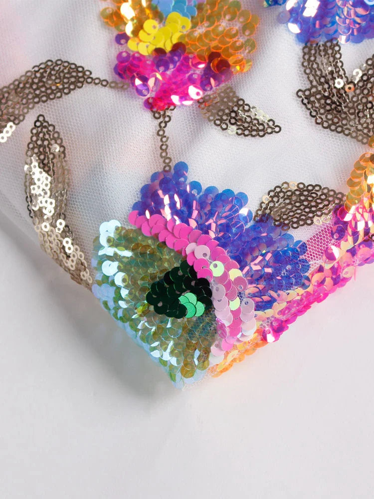 Floral Sequined Backless Mini Dress For Night Out Clubbing