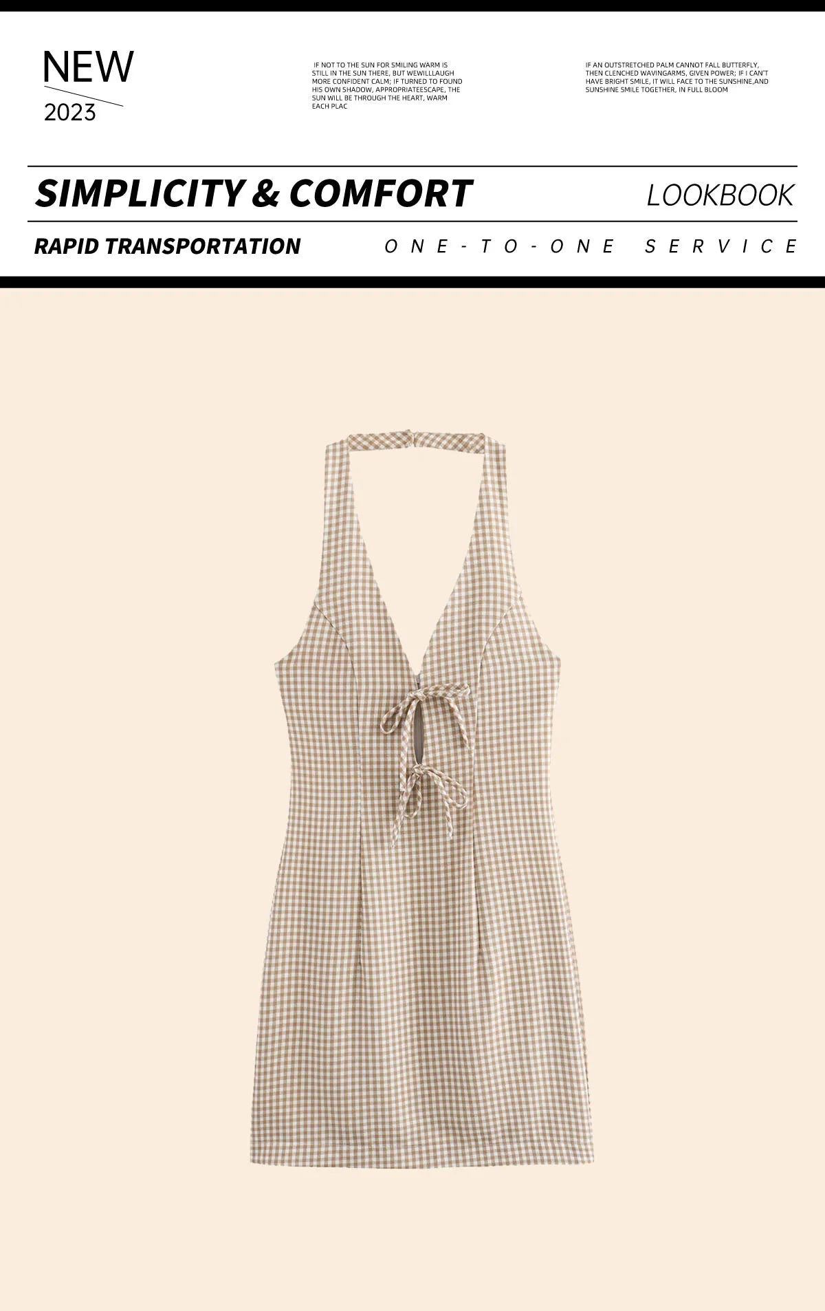 Chic Bow Checkered Dress With Hanging Neck Strap For Women