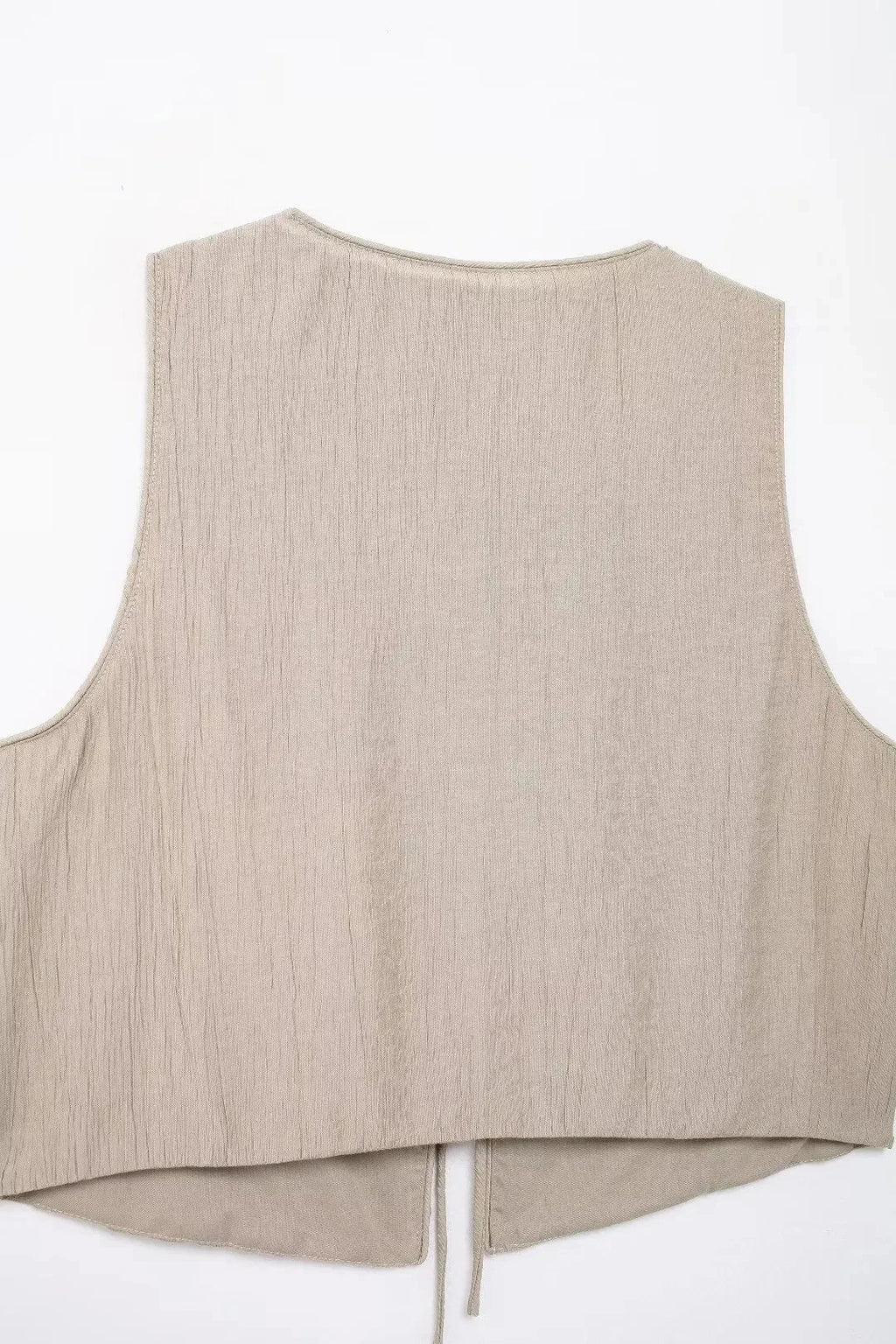 Women Textured Sleeveless Lace-Up Vest Top and High Waist Drawstring Skirt Set with Side Pockets