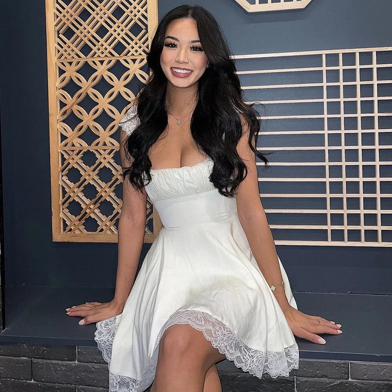 Women Lace Dress Backless Summer Sleeveless Beach Party