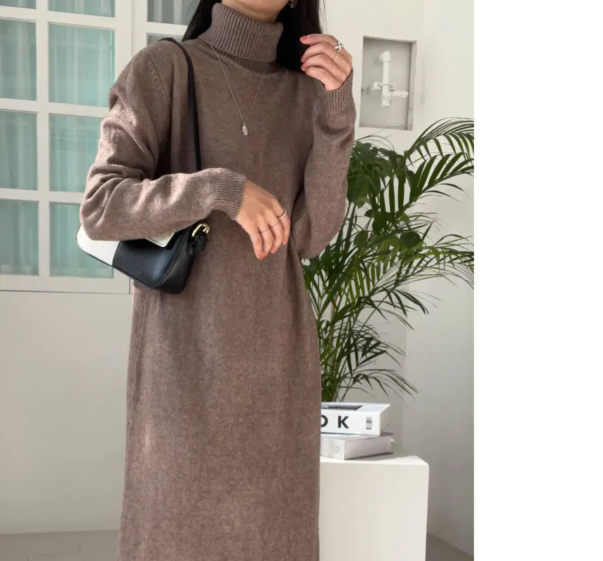 Cozy Turtleneck Sweater Dress For Women Knitted Long Sleeve