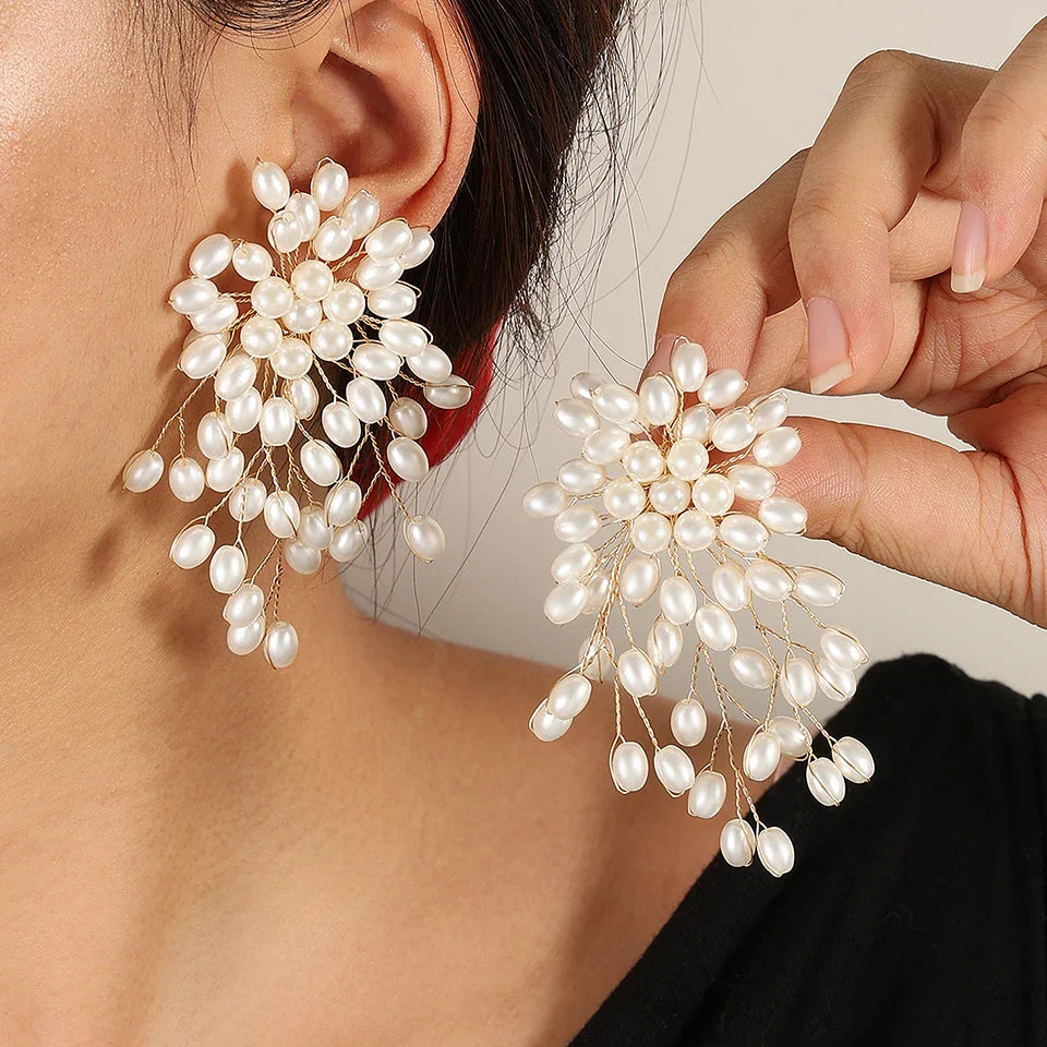 Elegant Imitation Pearl Flower Earrings for Bridal Wedding and Party Jewelry
