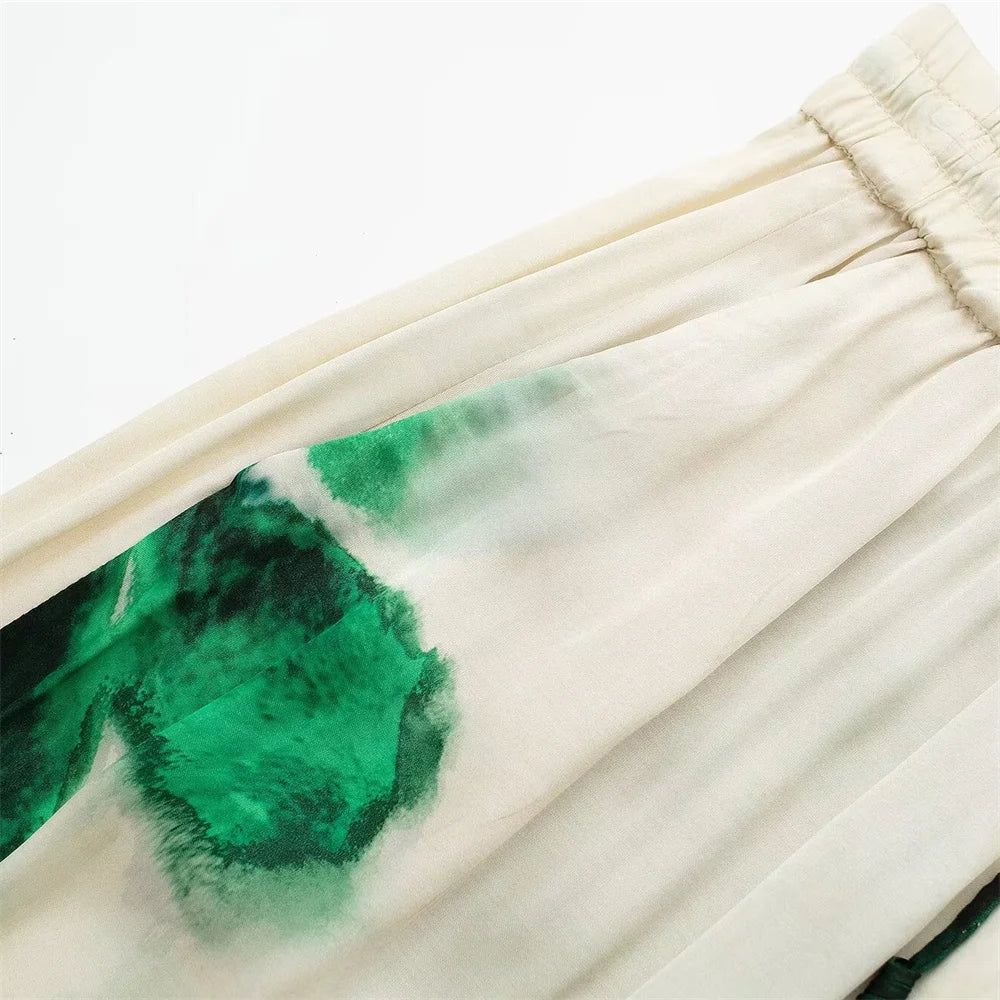 Autumn Women's Casual Loose Collar Long Sleeve Printed Shirt and High Waist Wide Leg Pants Set