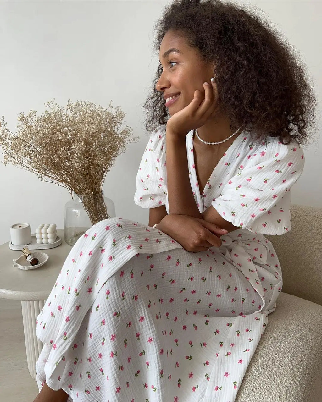 Cotton Lace Up Summer Dress For Women V Neck Casual Office