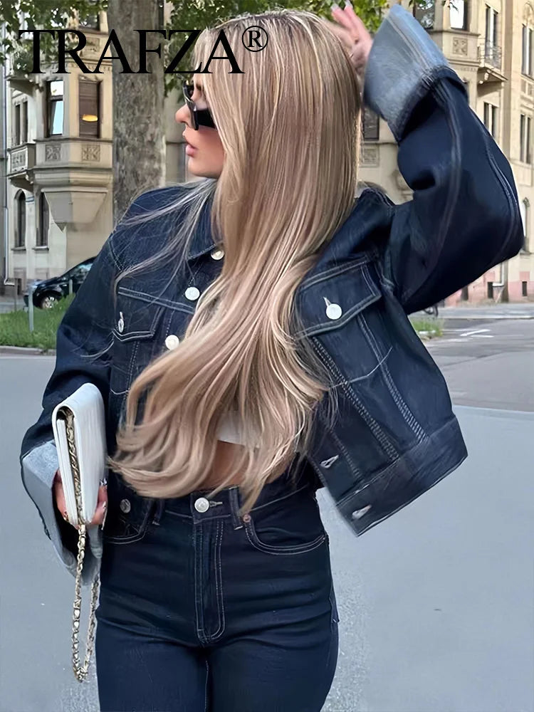 Women's Denim Jacket and Baggy Pants Set Casual Loose Streetwear Outfit