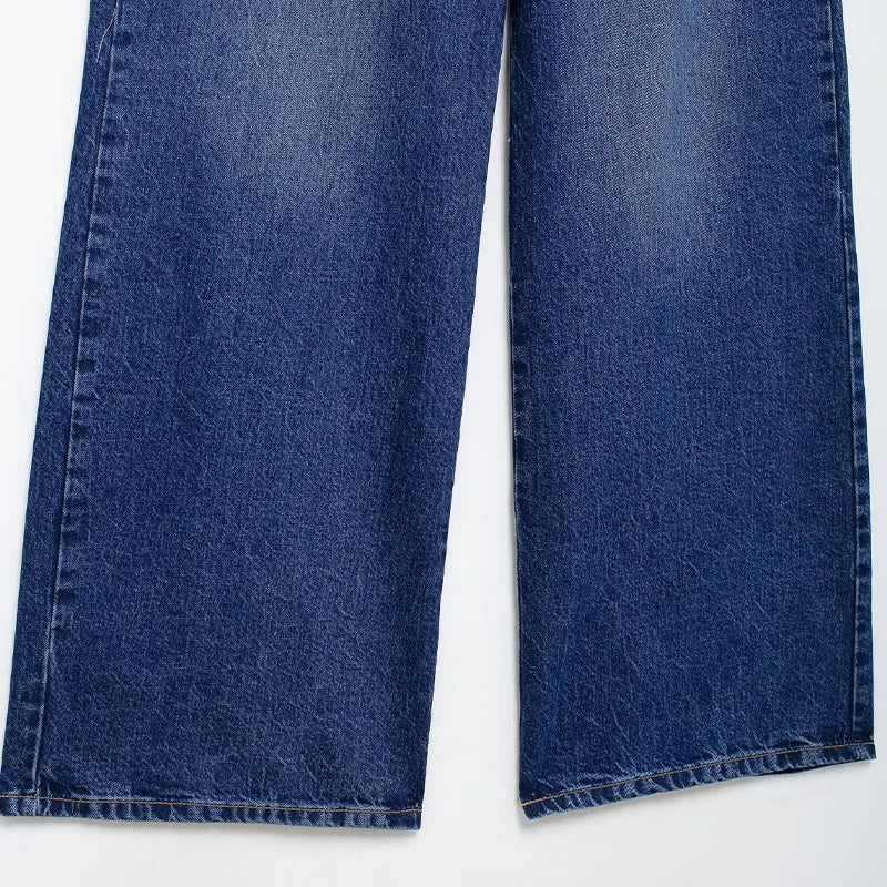 Women's Fashion Denim Blue V-Neck Tank Top and Vintage Straight Leg Pants Two Piece Set