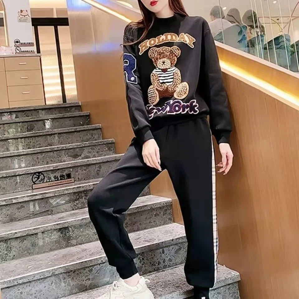 Women's Casual Plush Sweater and Pants Two Piece Set for Spring and Autumn