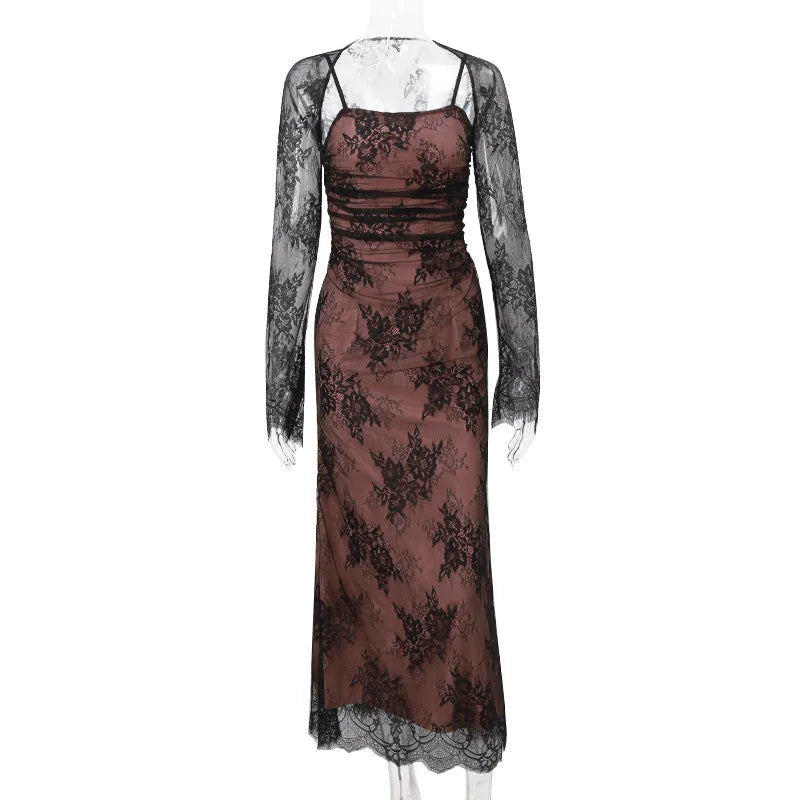 Lace Side Square Neck Dress for Elegant Evening Party
