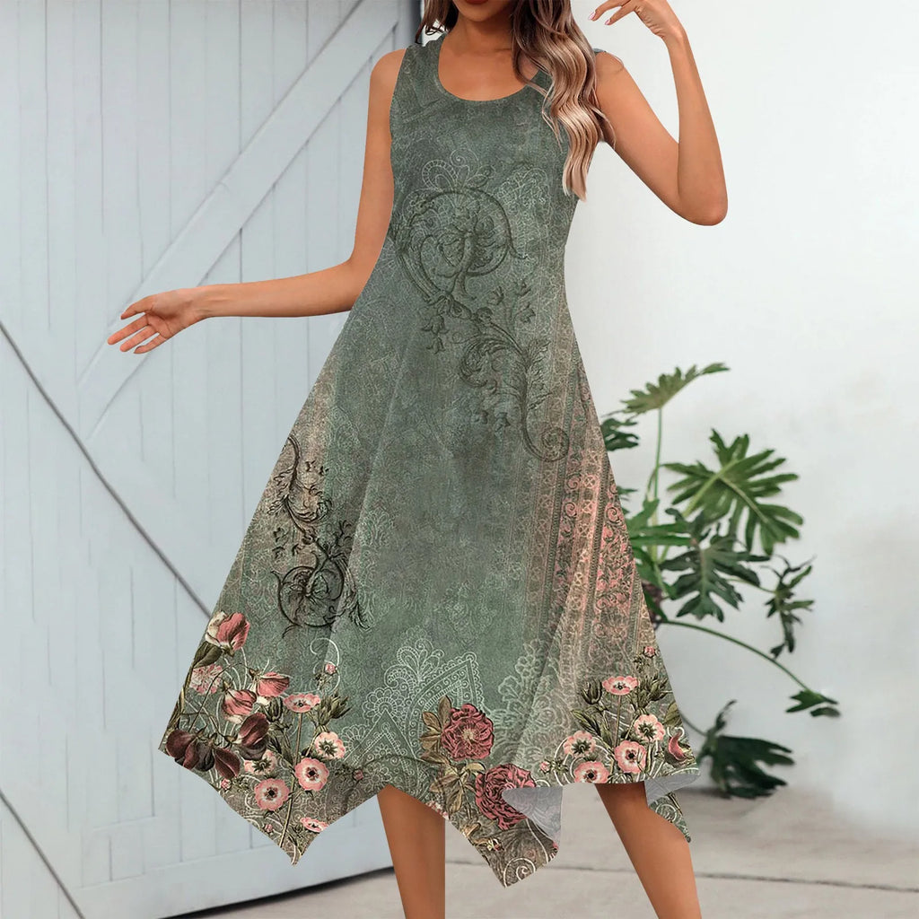 Y2K Style Sleeveless Midi Dress With Irregular Hem Design