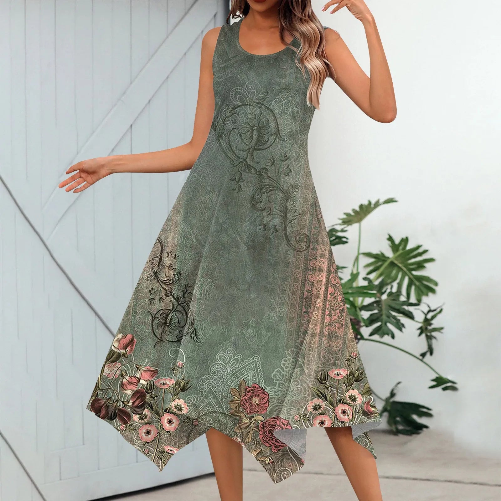 Y2K Style Sleeveless Midi Dress With Irregular Hem Design