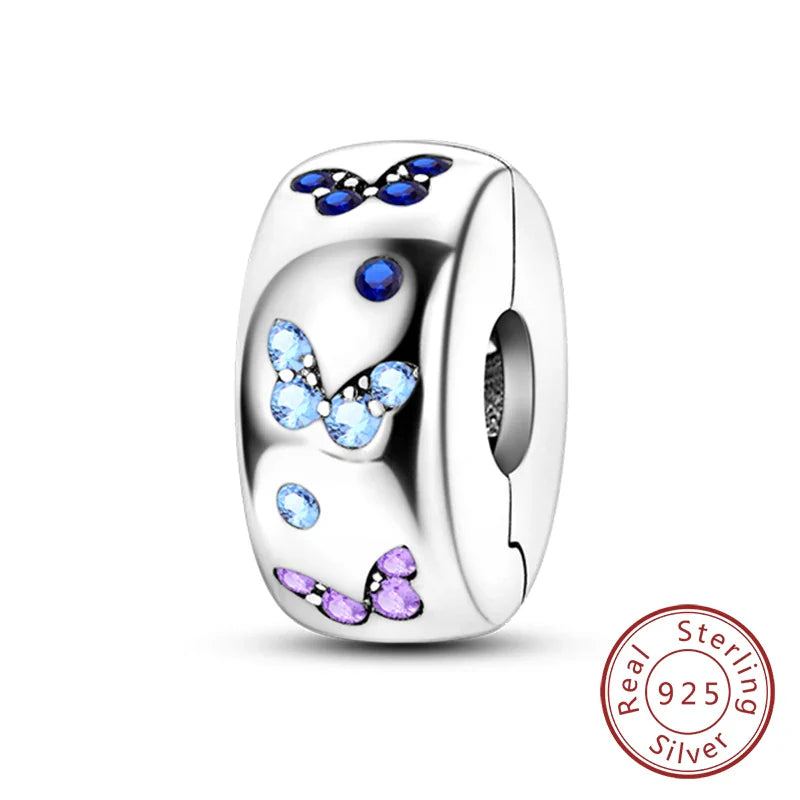 Fit Original 925 Sterling Silver Clip Charms with Zircon and Silicone Spacer Beads for Women DIY Bracelet Gift