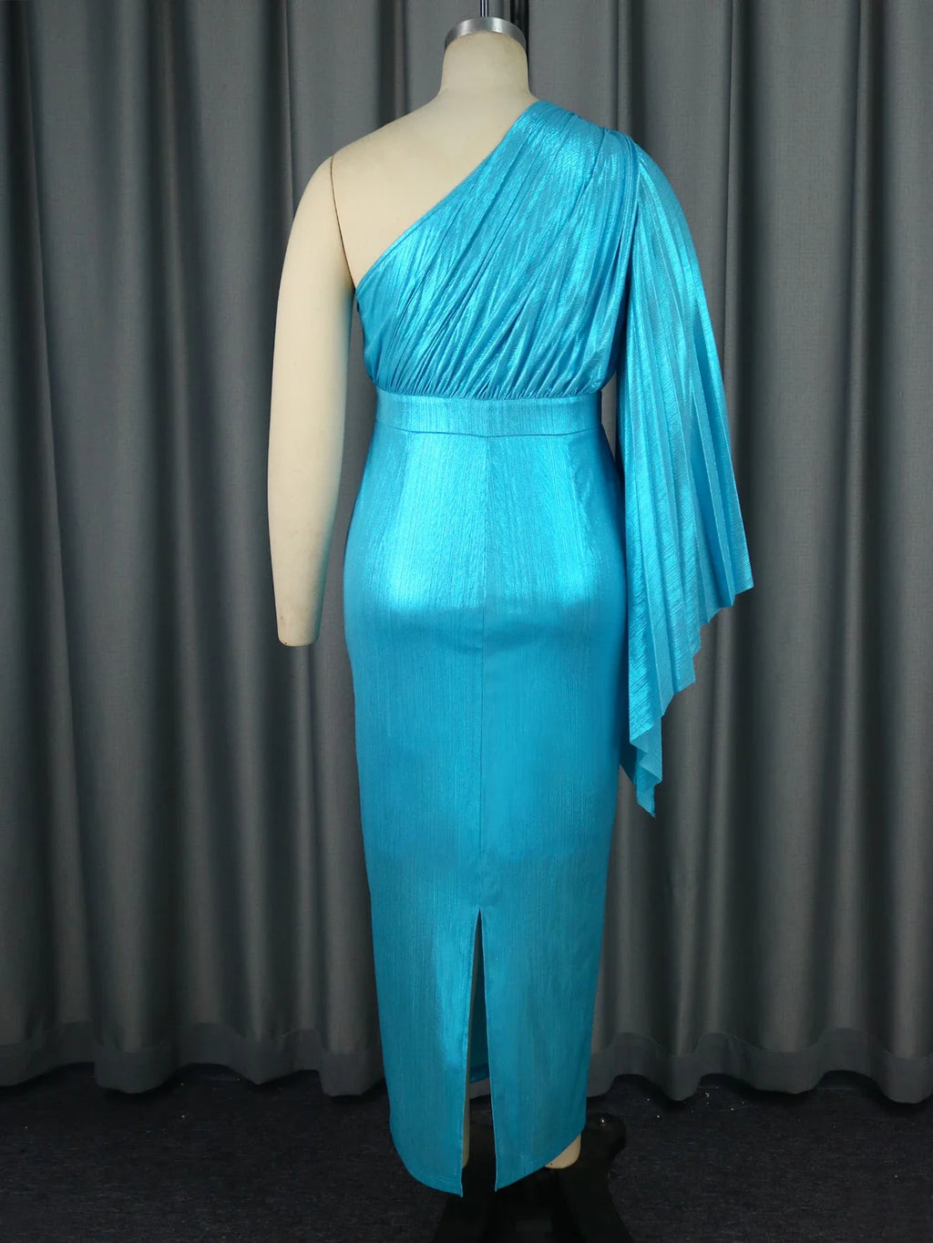 One Shoulder Pleated Evening Dress High Waist Elegant Gown