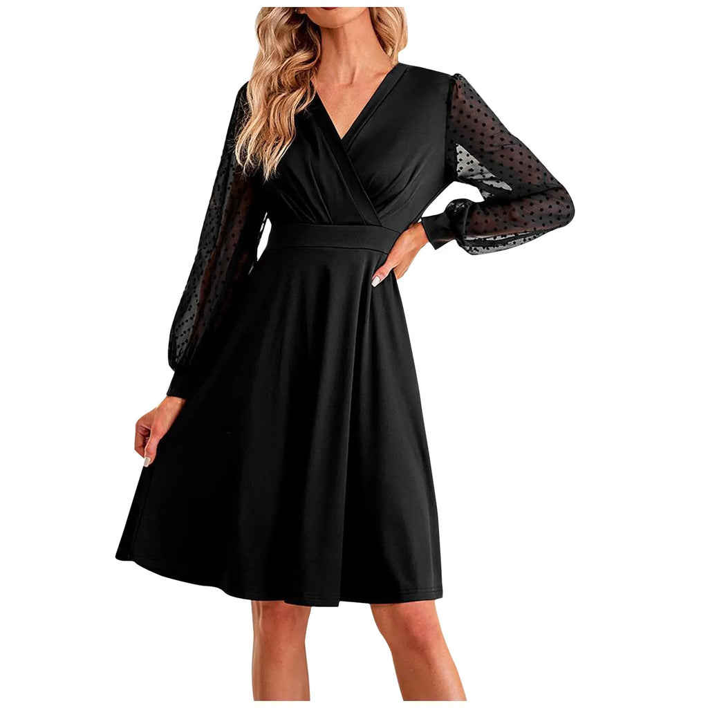 Women's Casual V Neck Long Sleeve Slim Dress Everyday Wear