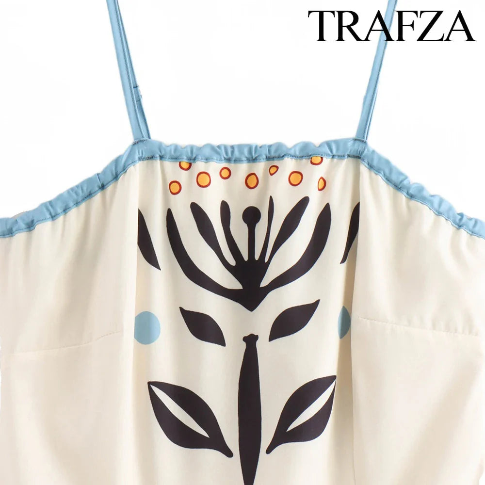 Boho Floral Print Halter Spaghetti Strap Backless Dress