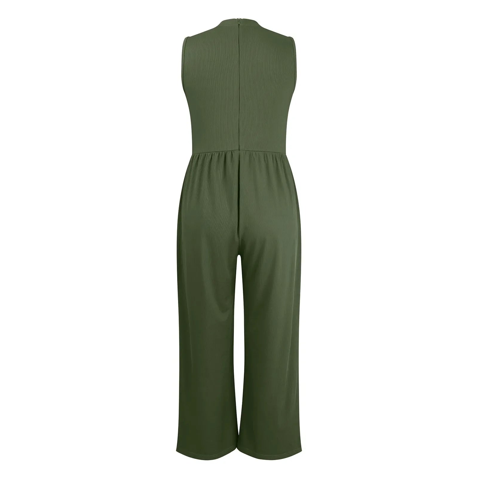 Women Sleeveless High Neck Ribbed Tank Top Jumpsuit Wide Leg Pants Romper with Tummy Control and High Waist Casual Summer Outfit