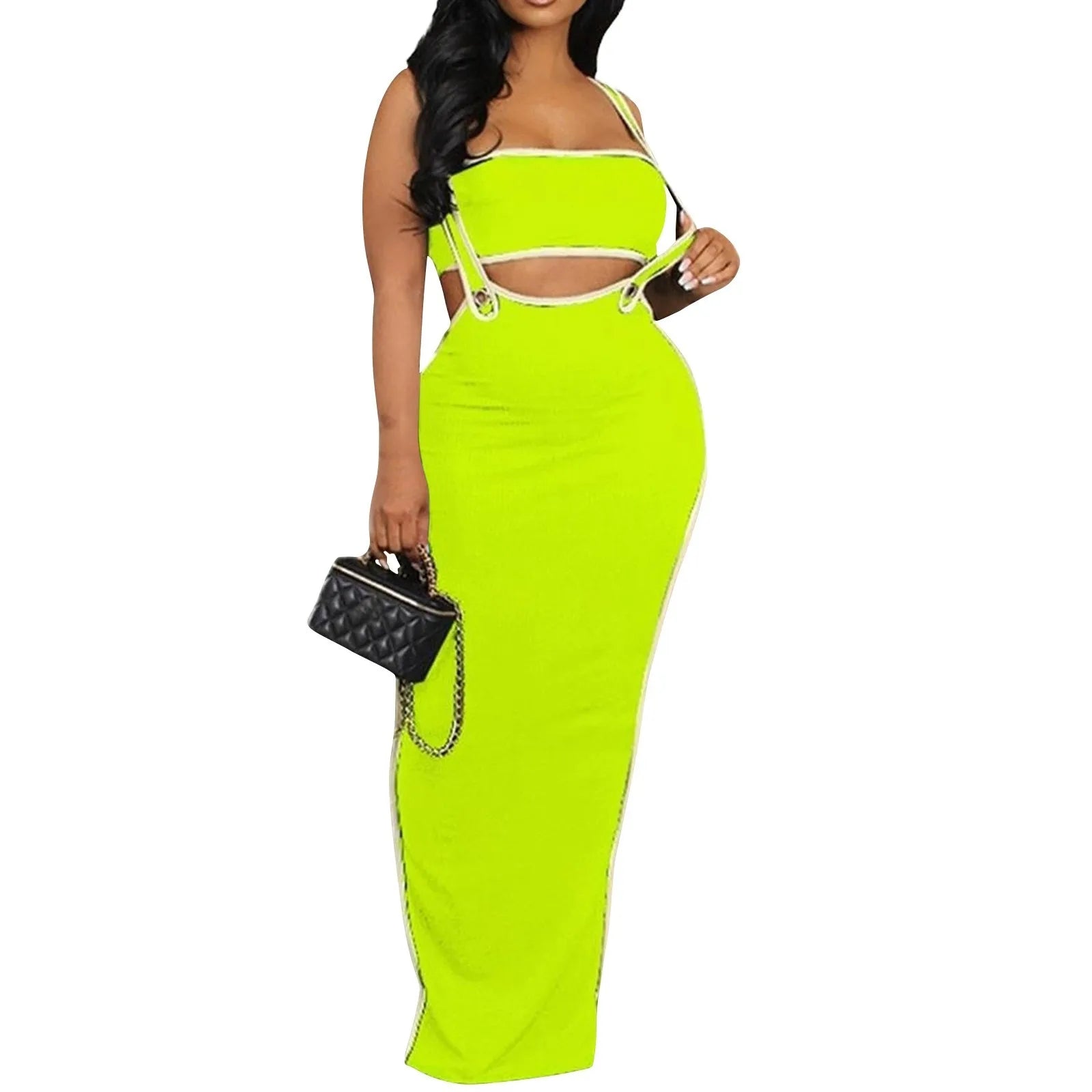 Two Piece Bodycon Crop Top Maxi Skirt Set For Women