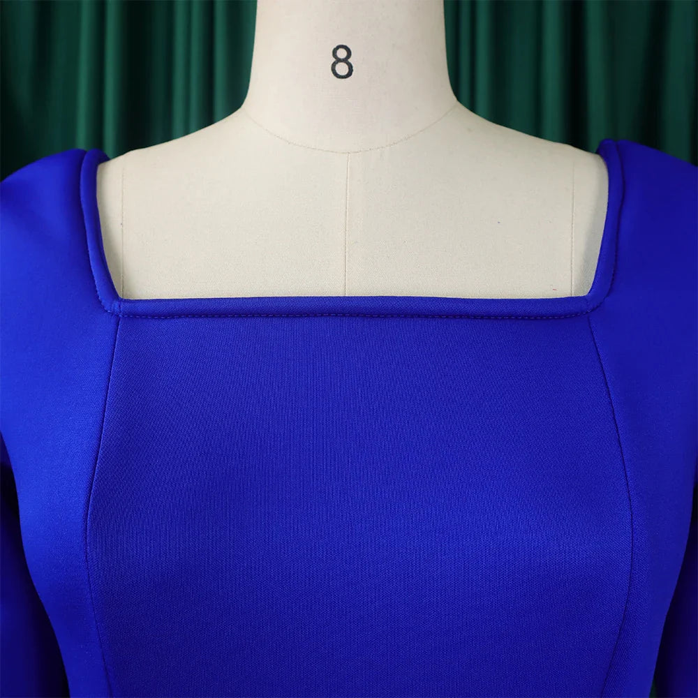 Square Neck Party Dress Women Pleated A Line Mid Calf