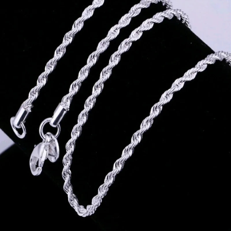 925 Sterling Silver Twisted Rope Chain Necklace and Bracelet Set for Men and Women High Quality Jewelry