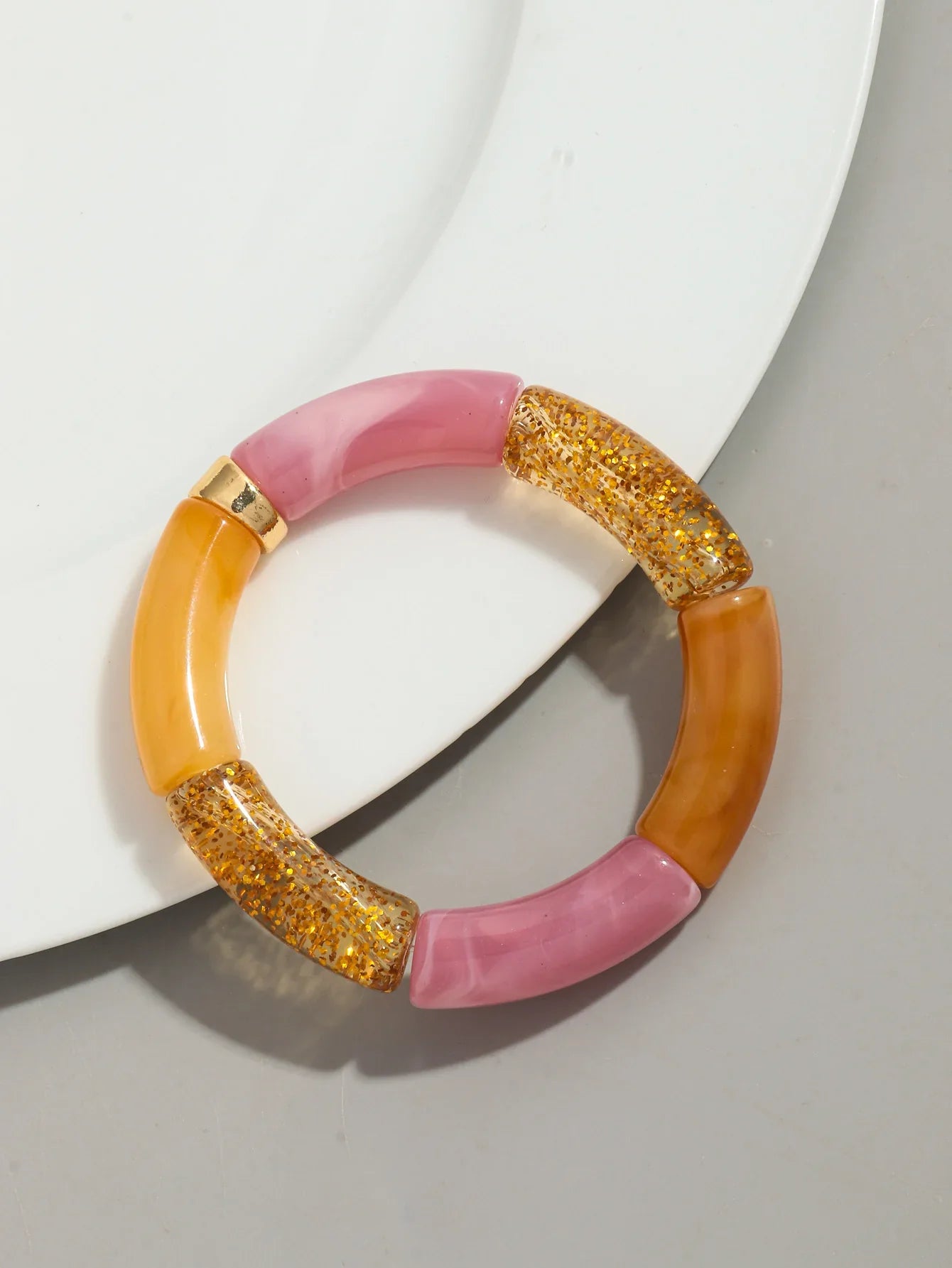 Boho Chunky Bamboo Stackable Bracelet for Women with Colorful Tube Beads and Elastic Design