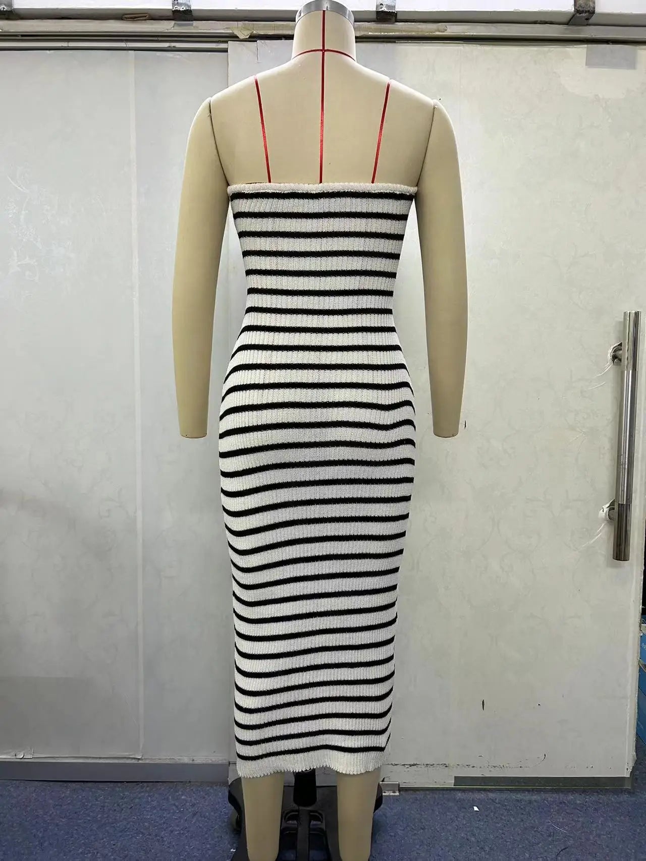 Strapless Backless Tube Dress Patchwork Striped Long Dress
