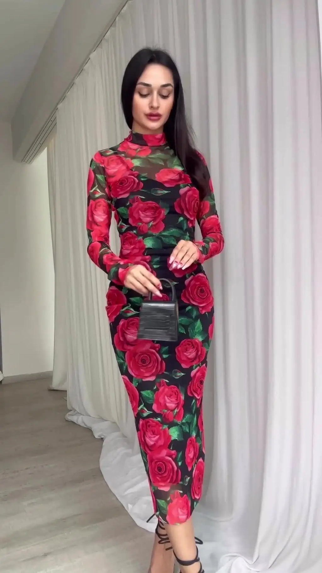 Printed Long Sleeve Dress For Women Vintage Retro Style