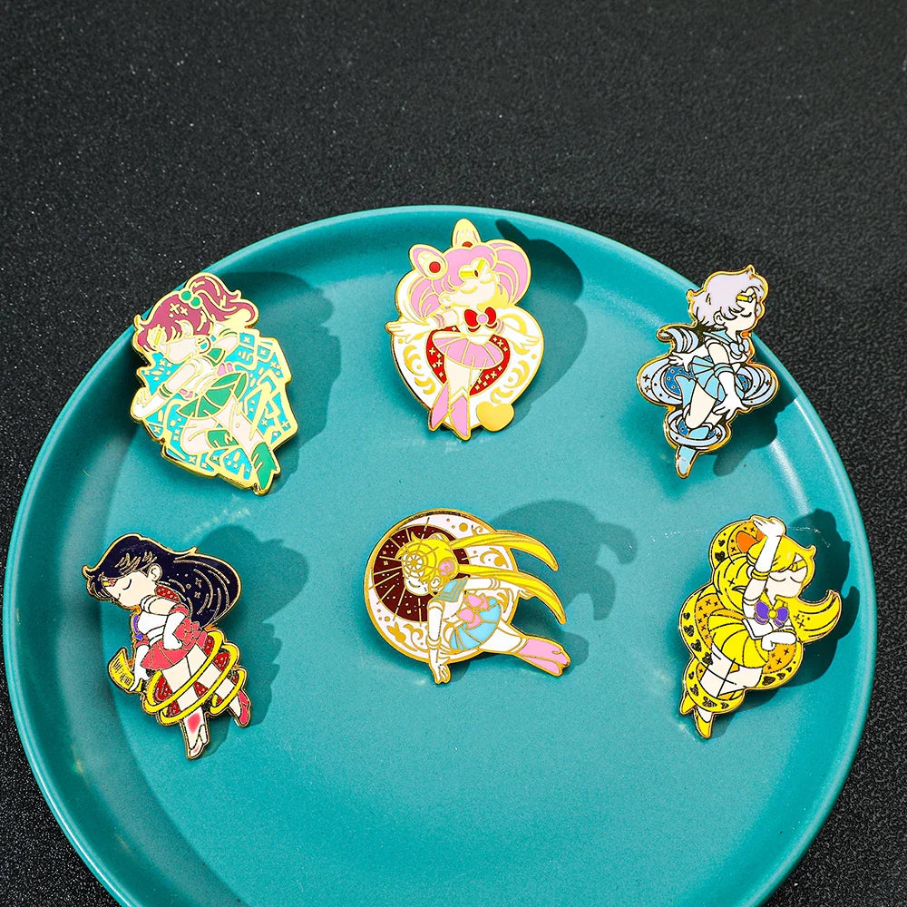 6 Pcs Anime Brooch Set Cute Cartoon Enamel Pins Tsukino Usagi Jewelry Gift for Friends