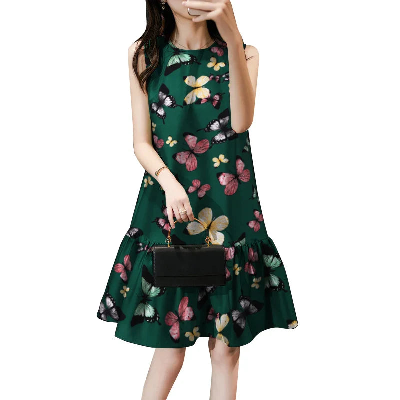 Floral Print Knee Length Sundress Boho Beach Party Dress