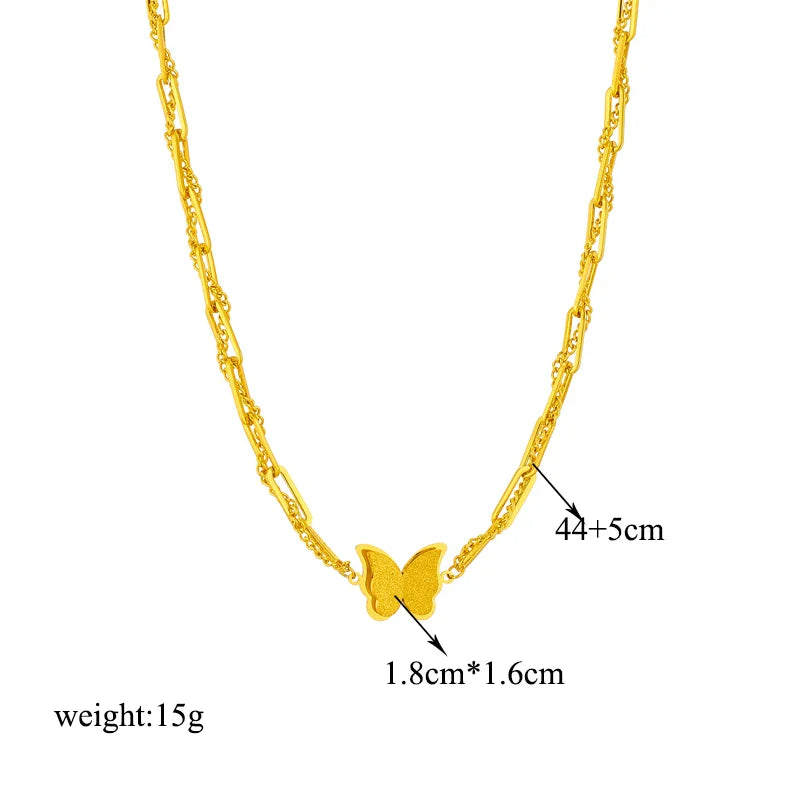 Stainless Steel Butterfly Moon Lock Blue Eyes Pendant Necklace for Women Multilayer Choker Chain Jewelry Gifts