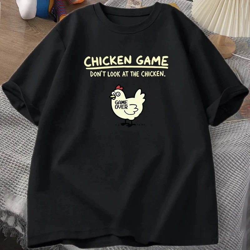 Funny Chicken Game T Shirt for Women Graphic Tee Short Sleeve O Neck Streetwear