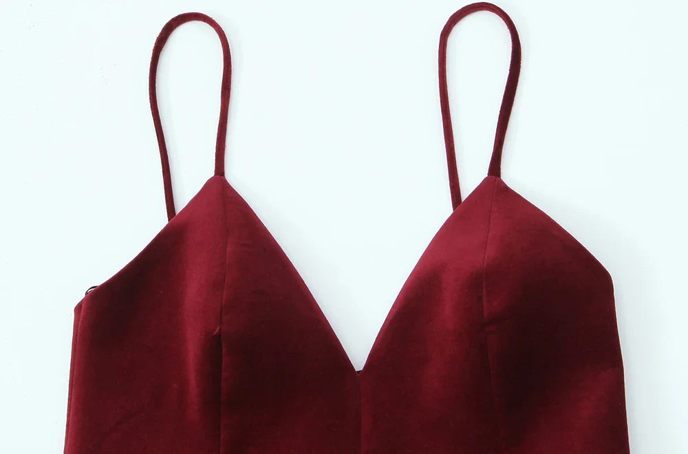 Velvet Fitted Mini Dress For Women V Neck Thin Straps Party