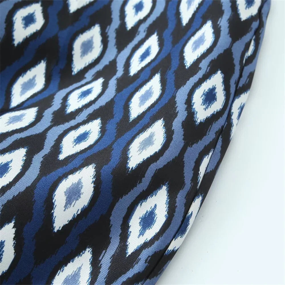 Women's Geometric Pattern Printed Shirt and Pants Set with Long Sleeve Top and Stylish Trousers