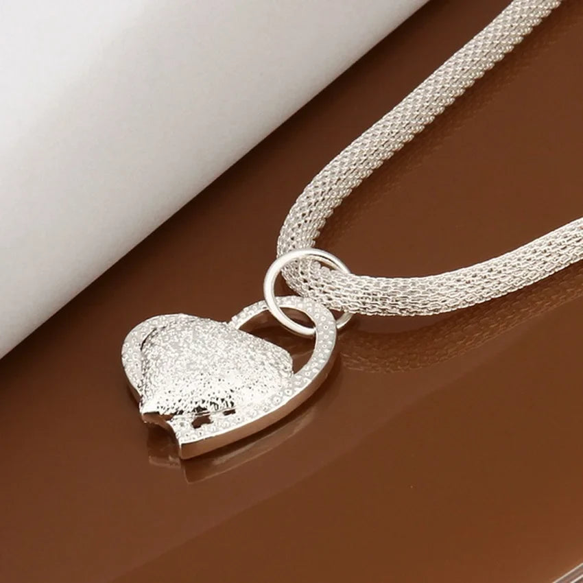 925 Sterling Silver Heart Charm Necklace for Women Fashion Wedding Jewelry 18 Inches