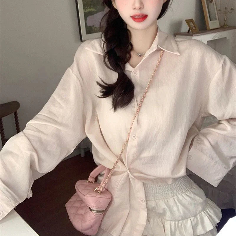 Purple Sunscreen Long Sleeve Shirt for Women Lightweight Single Breasted Loose Casual Blouse with Turn Down Collar