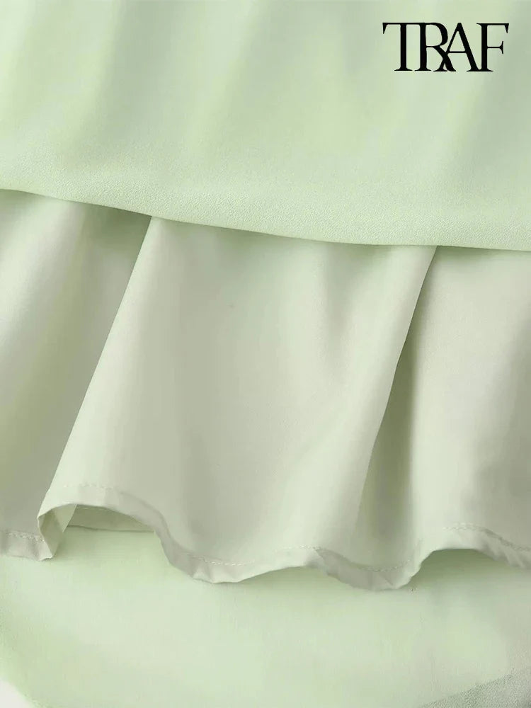 Boho Beach Dress With Round Neck Ruffle Trim Long Sleeve