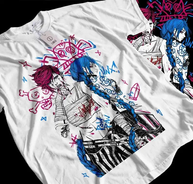 Jinx Arcane Vi Anime Graphic T-Shirt for Women Oversized Japanese Cartoon Tee All Sizes Available