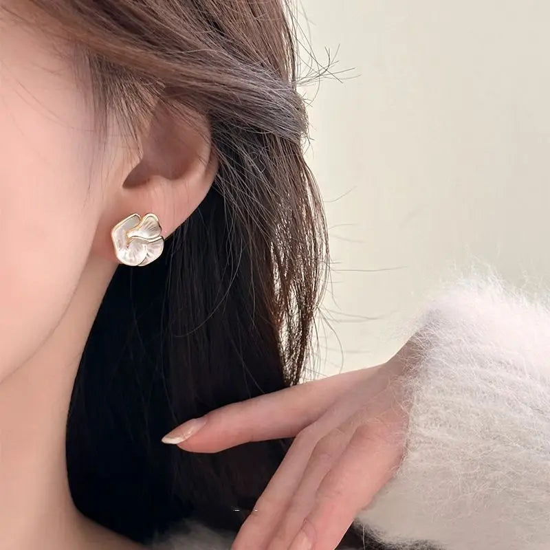 Delicate Camellia Flower Stud Earrings for Women Elegant Daily Jewelry Gift